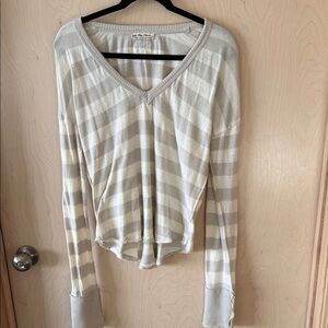 Free People We the Free Sail Away Cream and Gray Striped Long Sleeve Tee